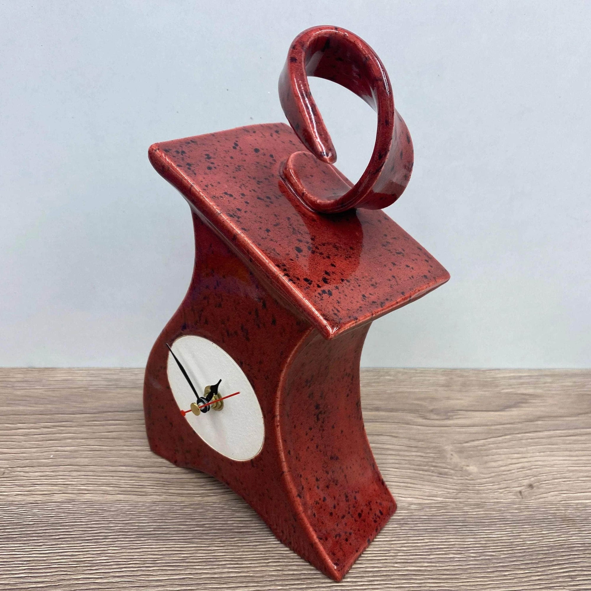 Ceramic Mantel Clock with Open Face - Speckled Red