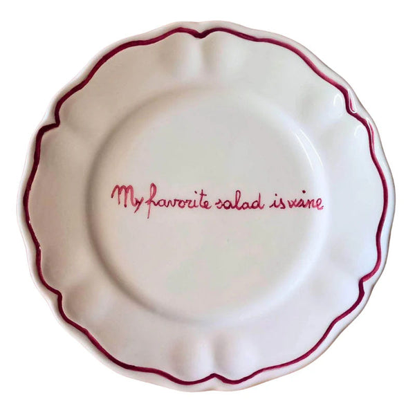Ceramic "My Favorite Salad is Wine" Scalloped Plate Set of 6