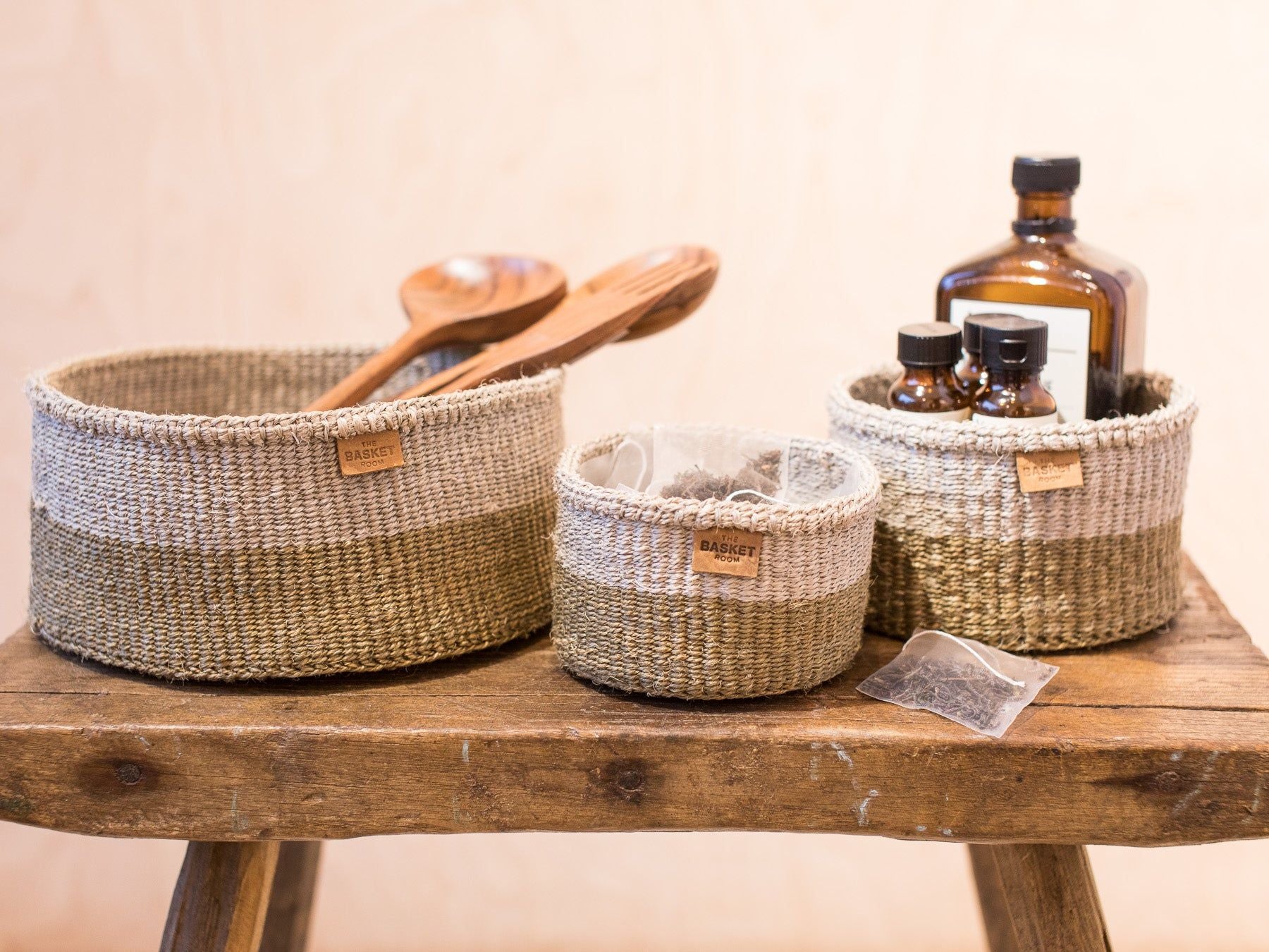 CHALI: Brown & Grey Colour Block Woven Basket