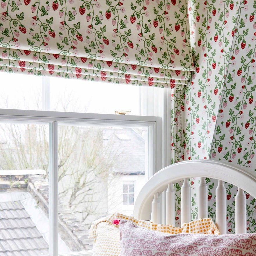 Strawberry Block Printed Fabric Linen/Cotton Grass