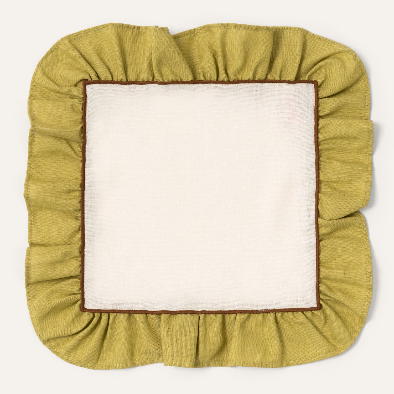Napkins Set (2), Ruffle, Ivory/Green