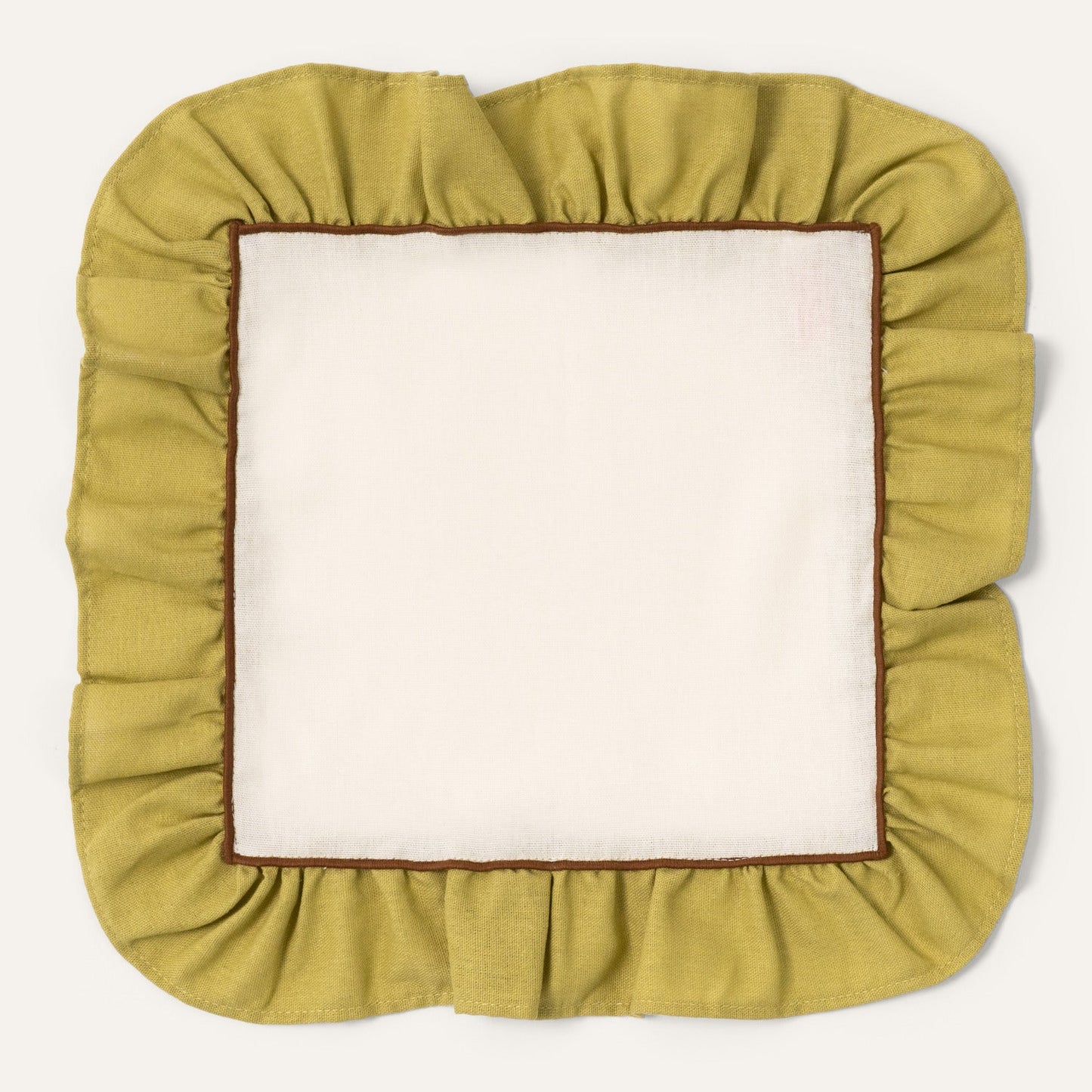 Napkins Set (2), Ruffle, Ivory/Green