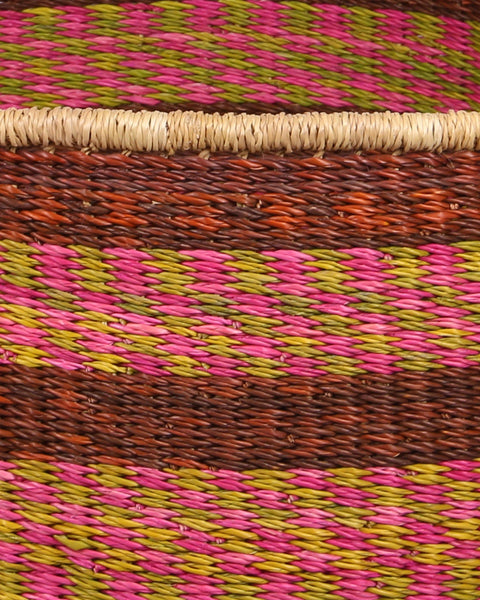 SIKA: Large Pink, Green and Brown Floor Storage Basket with Handles