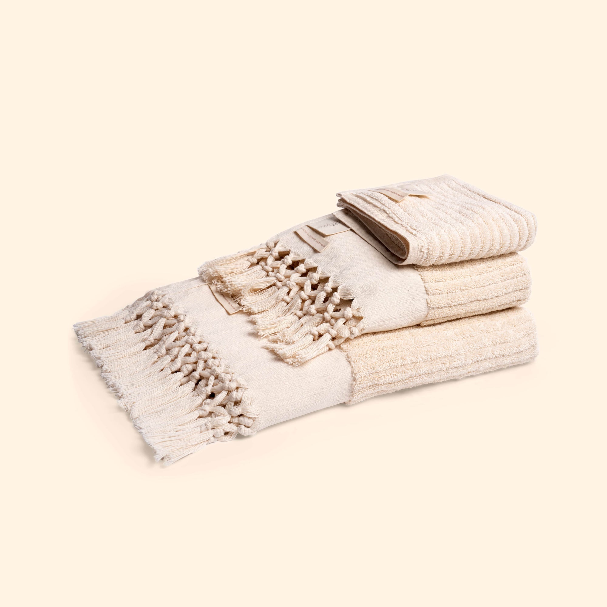 Plush & Bare Striped Pure Cotton Super Hand Towel In Cream