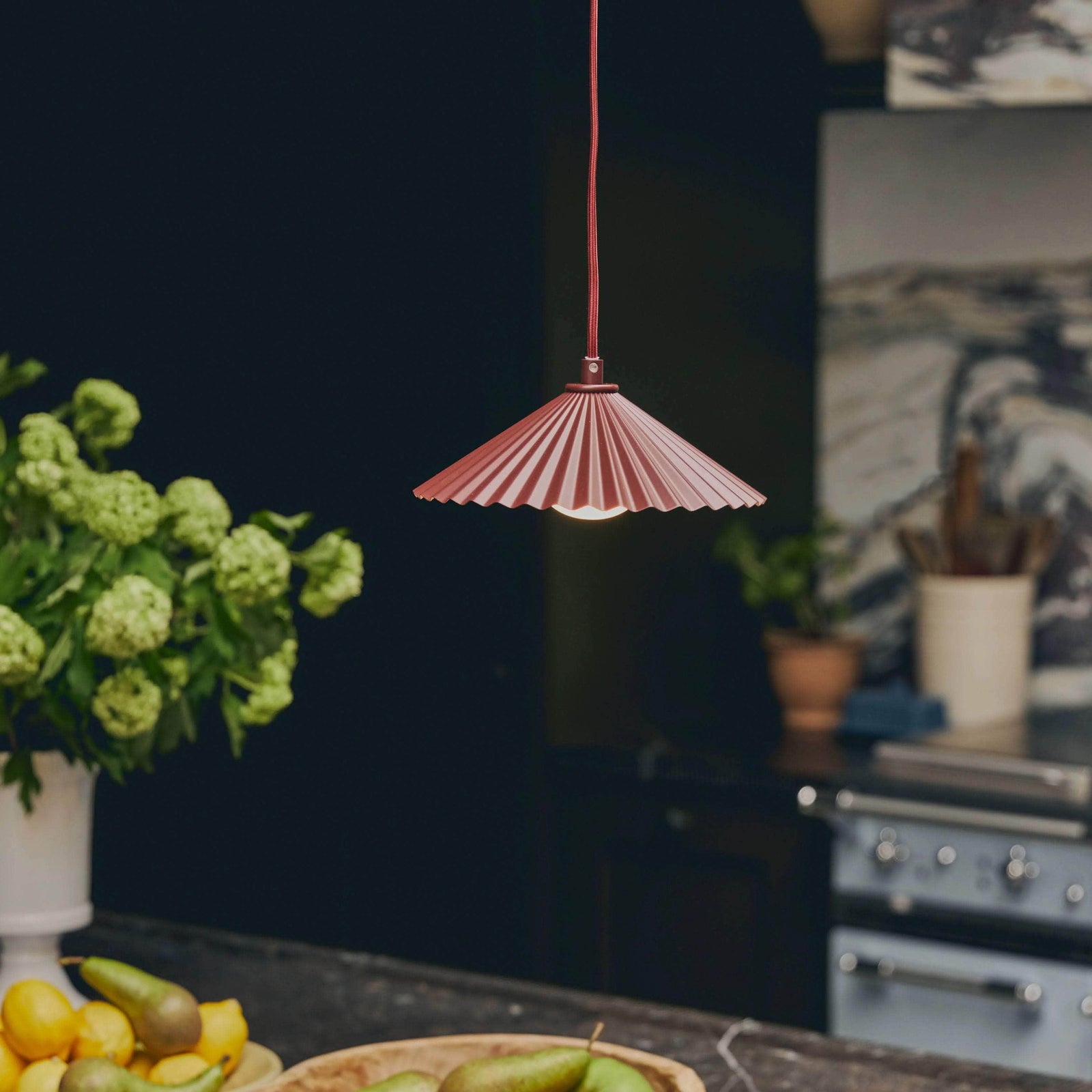 Burgundy small pleat ceiling pendant