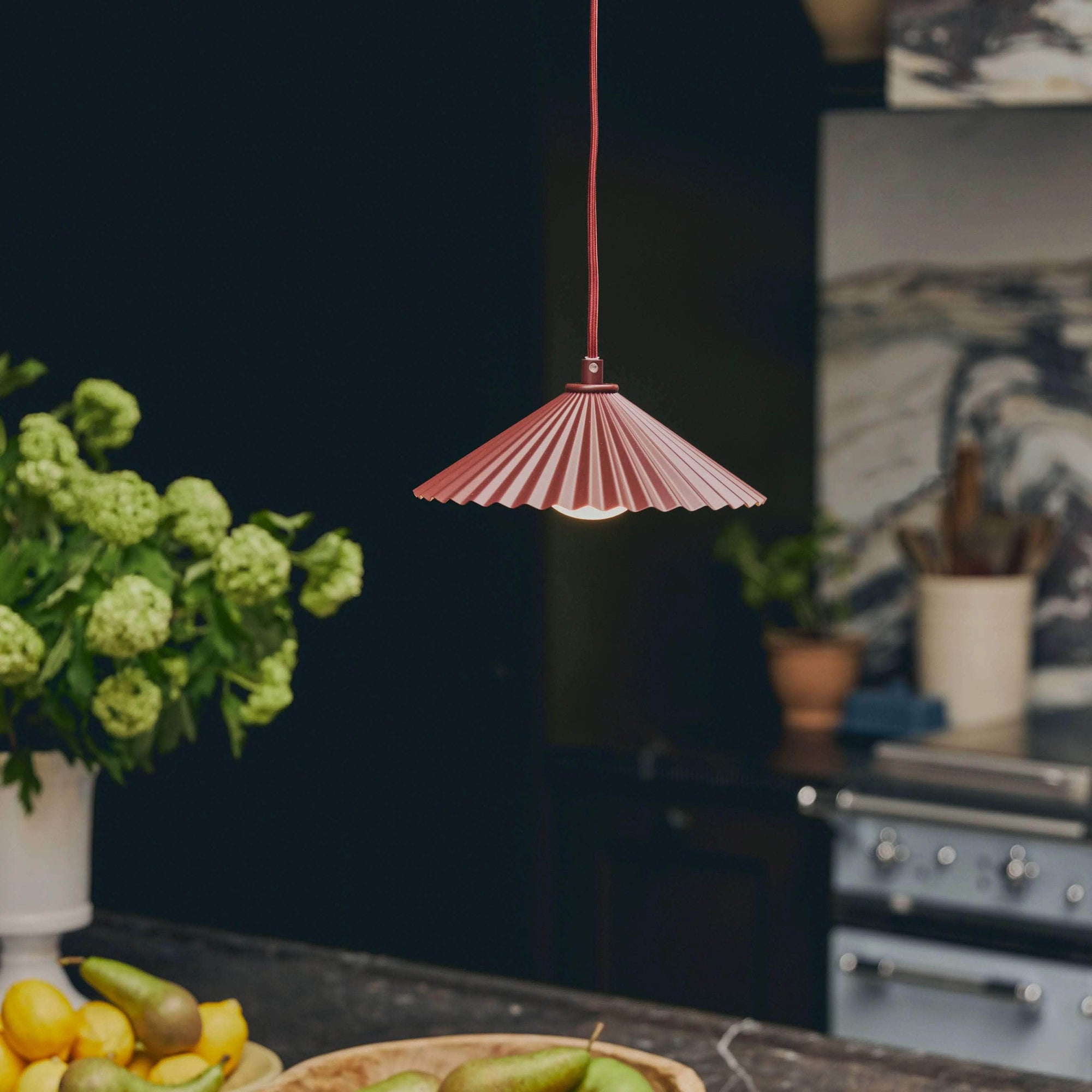 Burgundy small pleat ceiling pendant