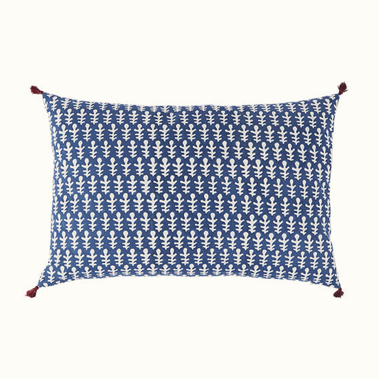 Cushion Tasselled Bagru in Dark Blue
