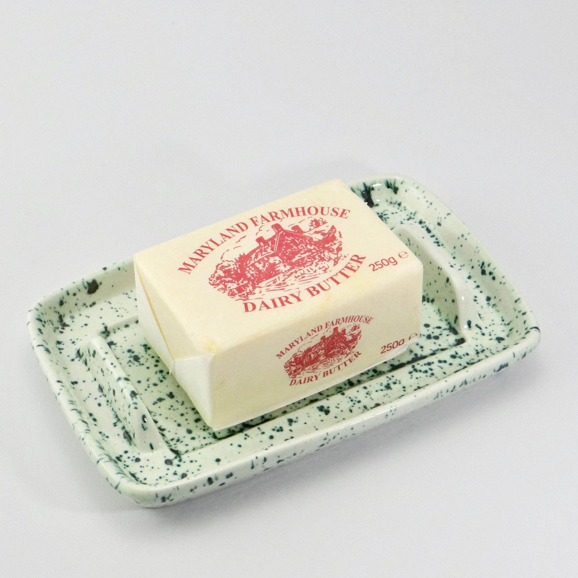 Butter Dish and Sugar Bowl set Speckled Green