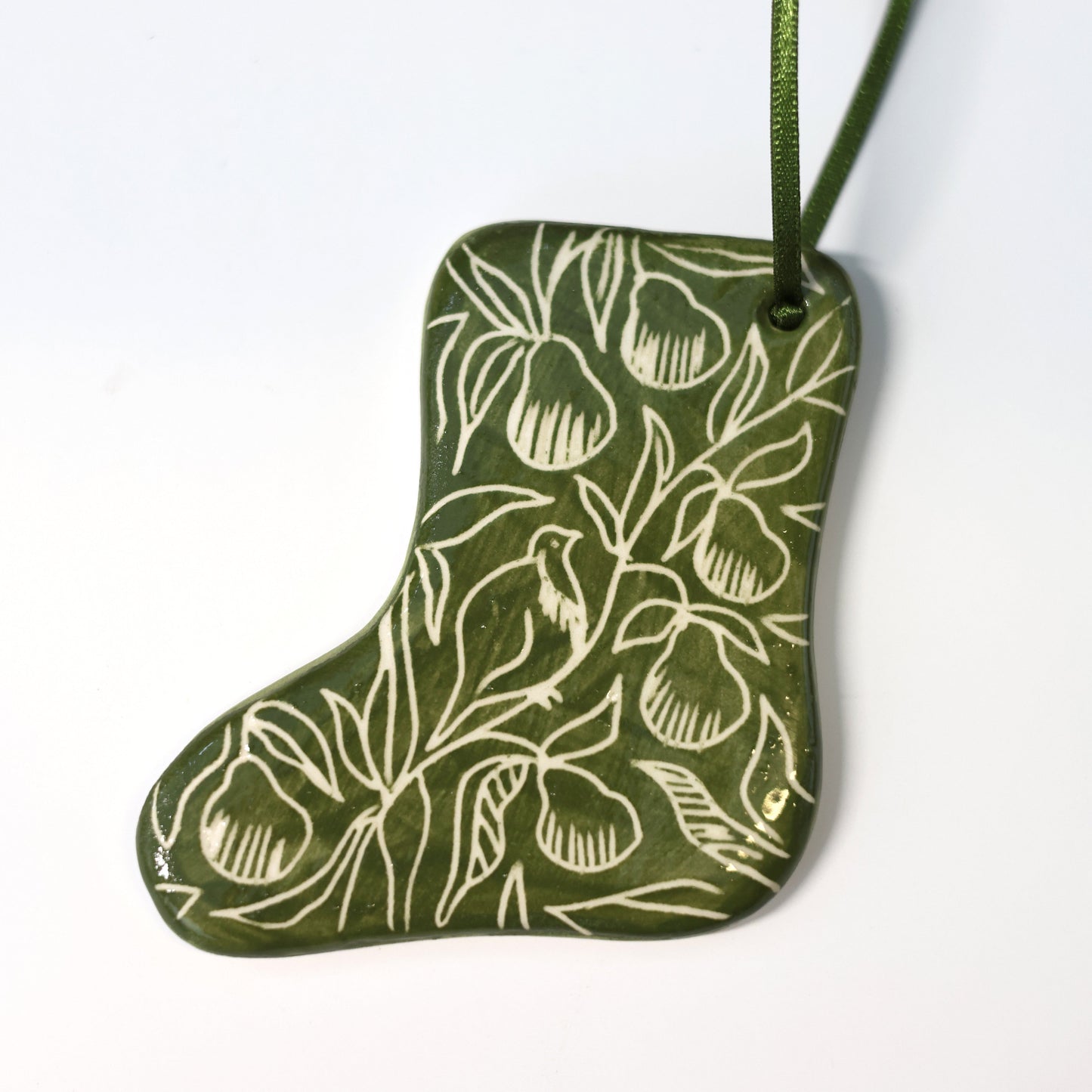 Hand Painted Ceramic Christmas Stocking Ornament