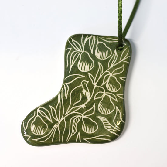 Hand Painted Ceramic Christmas Stocking Ornament