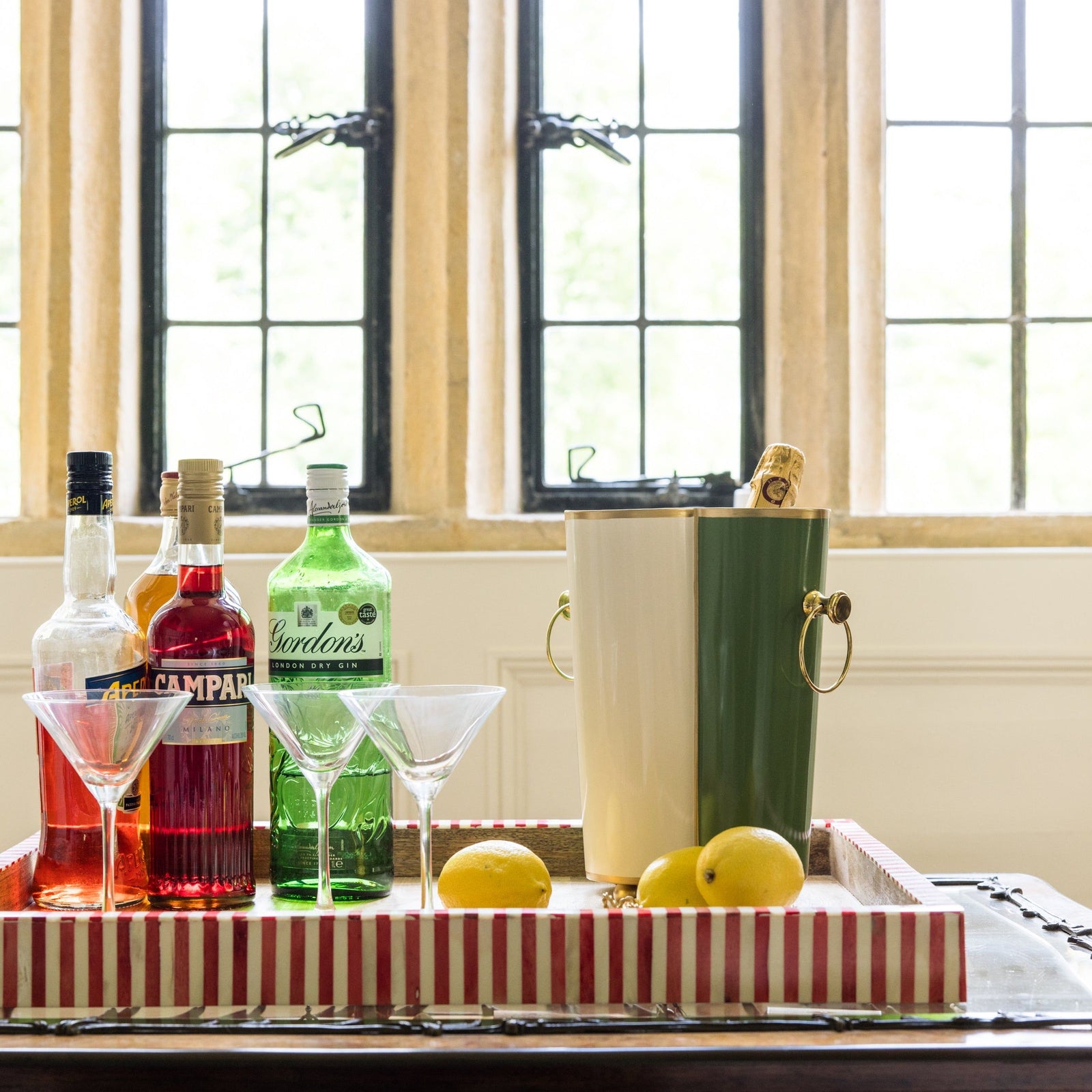 Scalloped Wine Cooler | Green and White | Striped