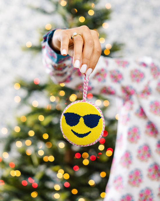 Needlepoint Icon Ornament - Sunglass Emoji