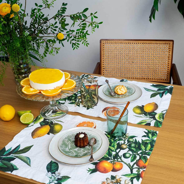 Linen Placemats CITRUSES Set of 2 White