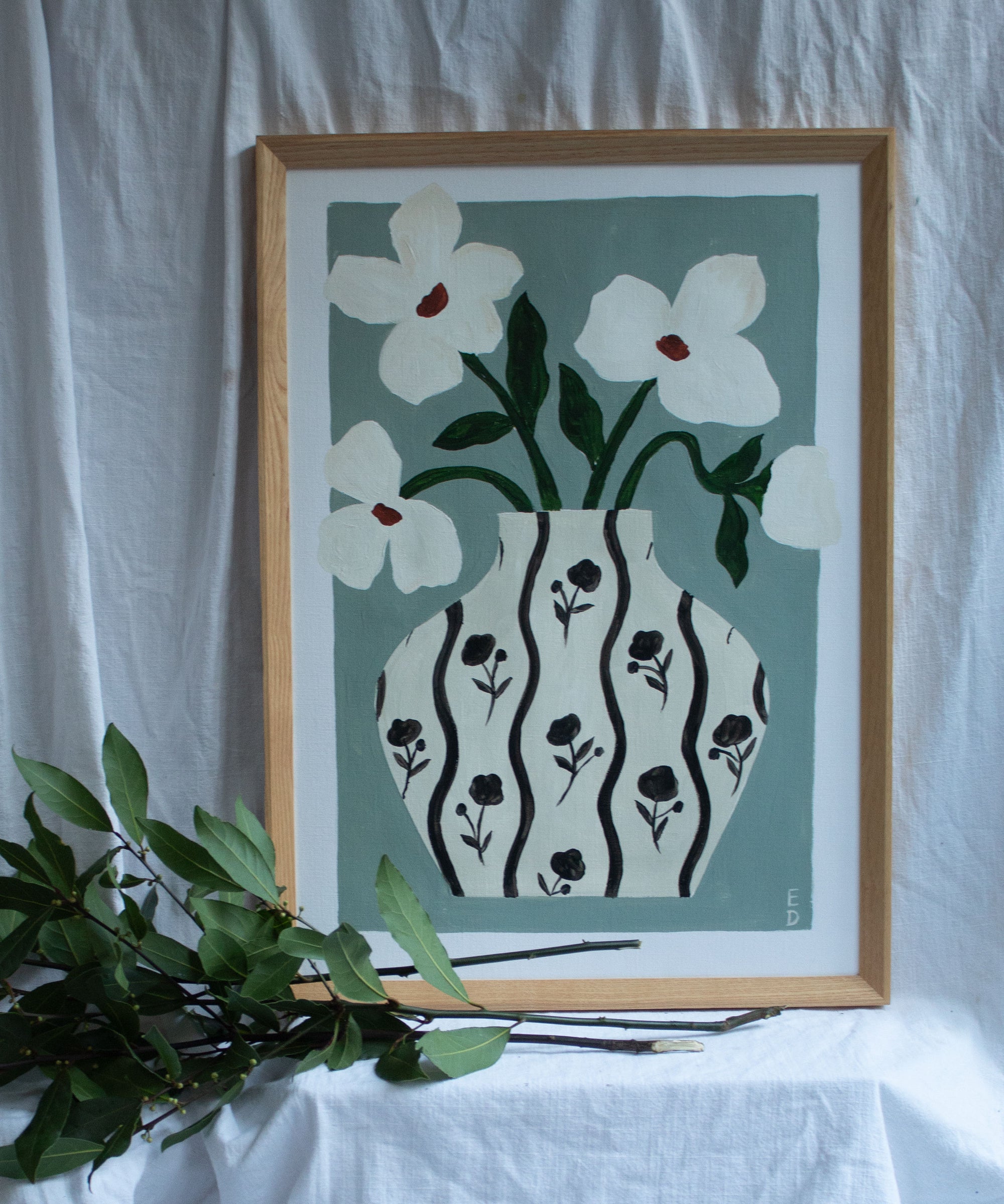 Floral Patterned Vase, Original Painting