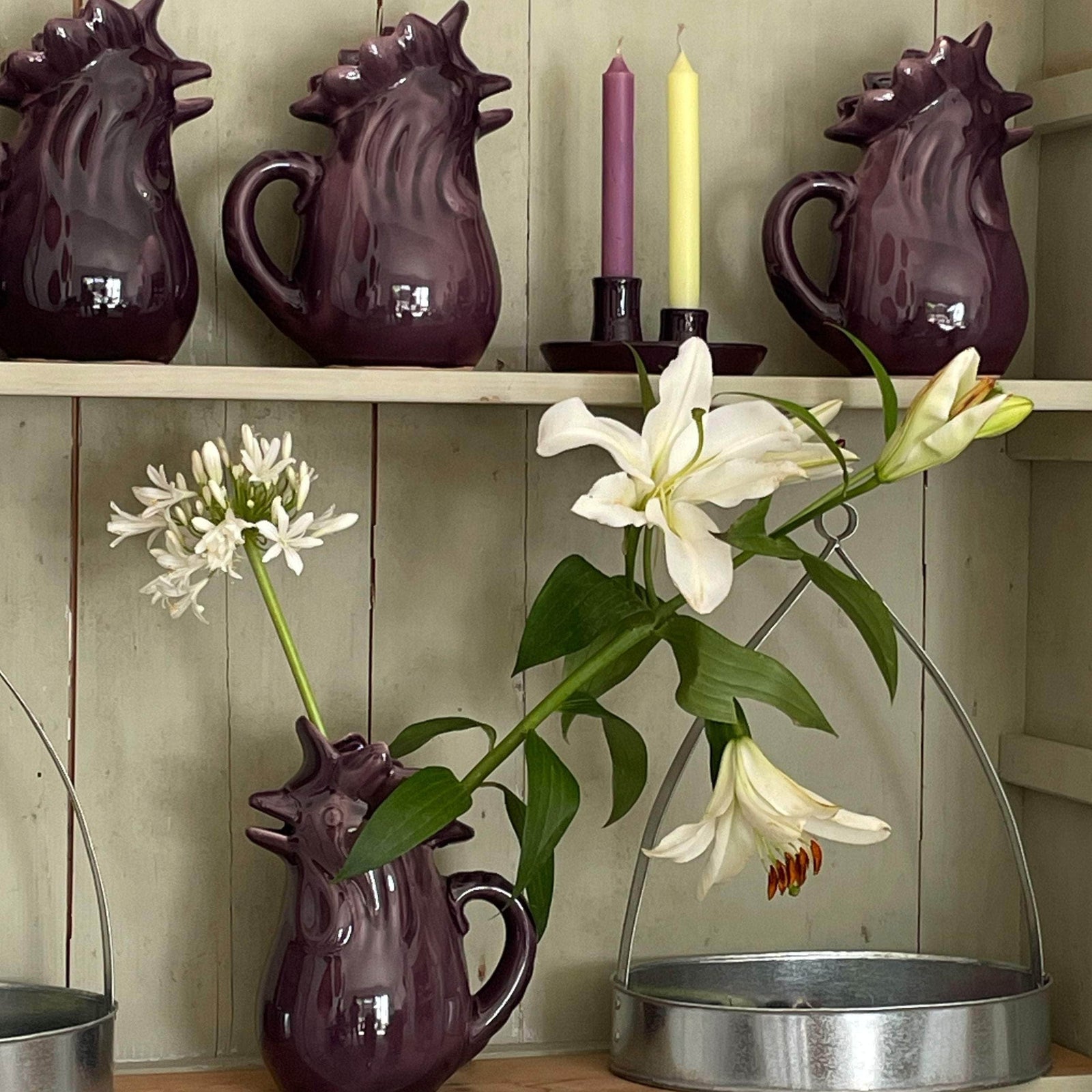 Hand-glazed Terracotta Rooster Jug