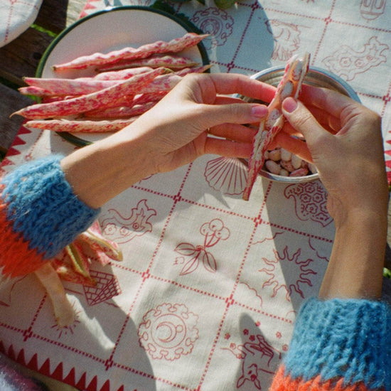 Redwork Tea Towel in Red