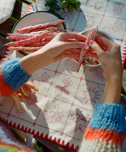 Redwork Tea Towel in Red