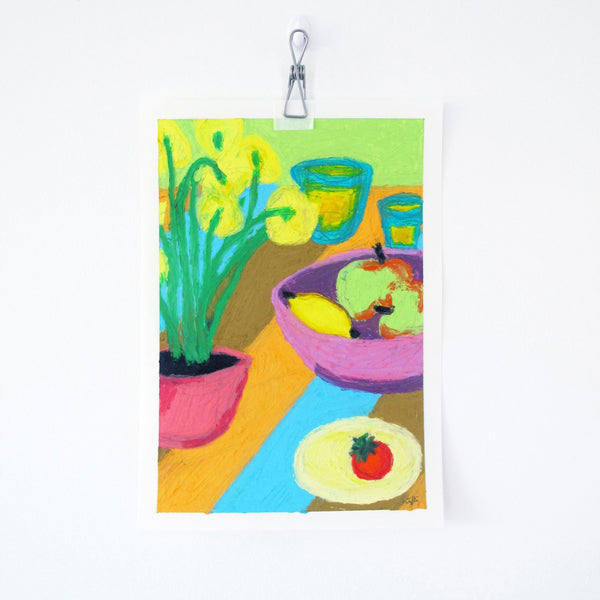 Table And Summer Light Original Oil Pastel Artwork