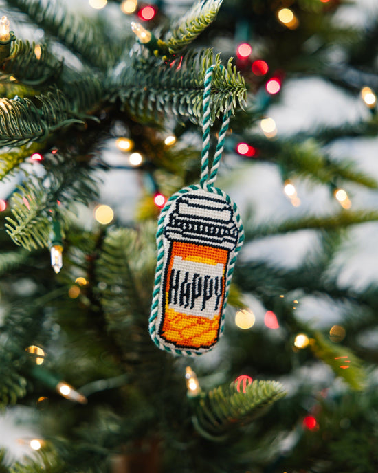 Needlepoint Icon Ornament - Happy Pills