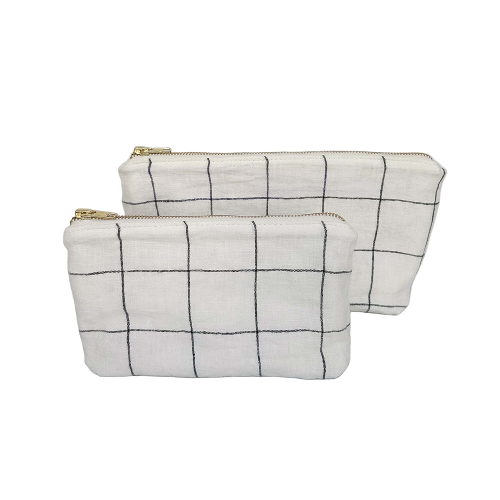 The Linen Pouch Bag - Check Black and Ivory
