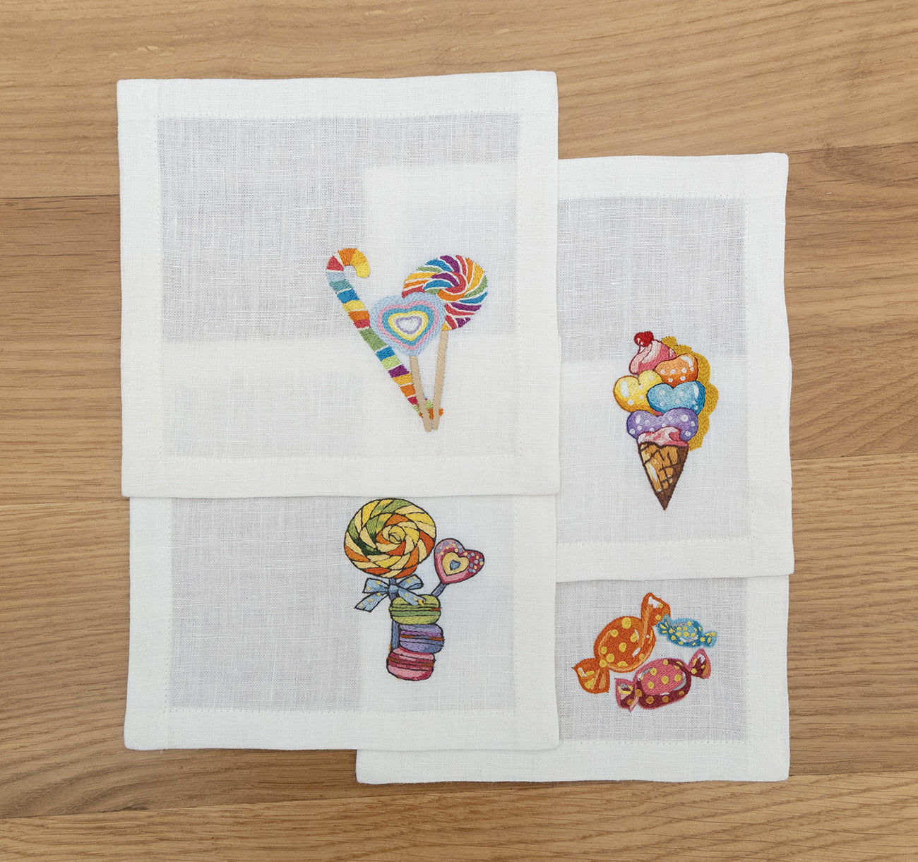 Embroidered Table Linen - Candy Cocktail Napkins (Set of 4)