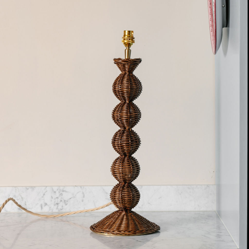 Bobbin Rattan Lamp Base, Teak