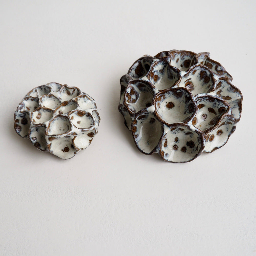 Handmade Pottery Textural Sculptures Brown and Cream