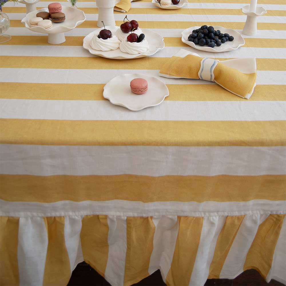 Yellow Striped Rectangle Tablecloth Ruffle