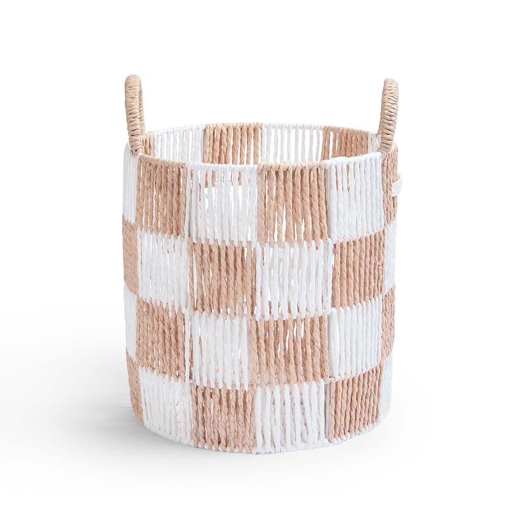 Checkerboard Storage Basket Medium - Nude