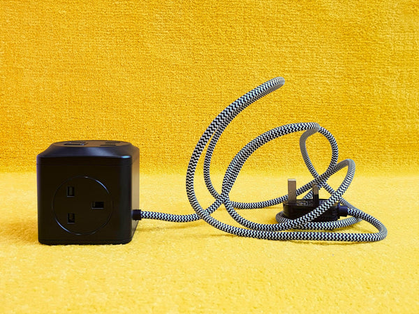 Black & white fabric extension lead