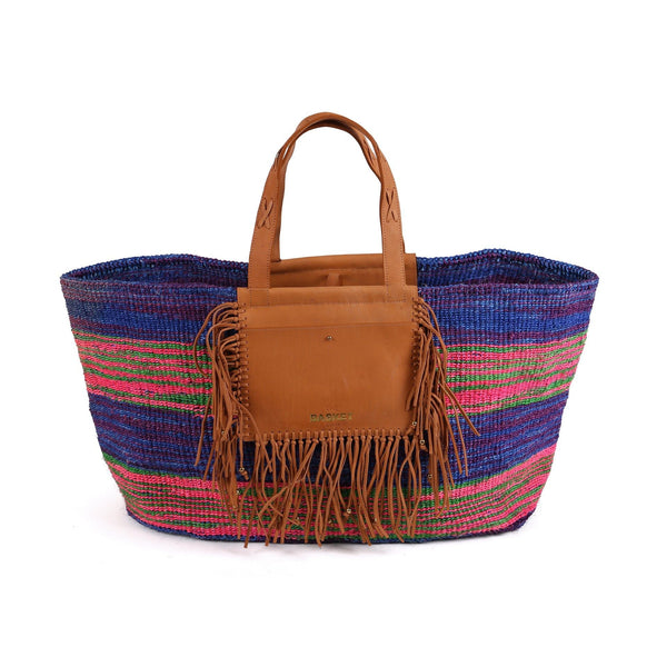 MAWINGU: Blue, Pink and Green Woven Weekend Bag