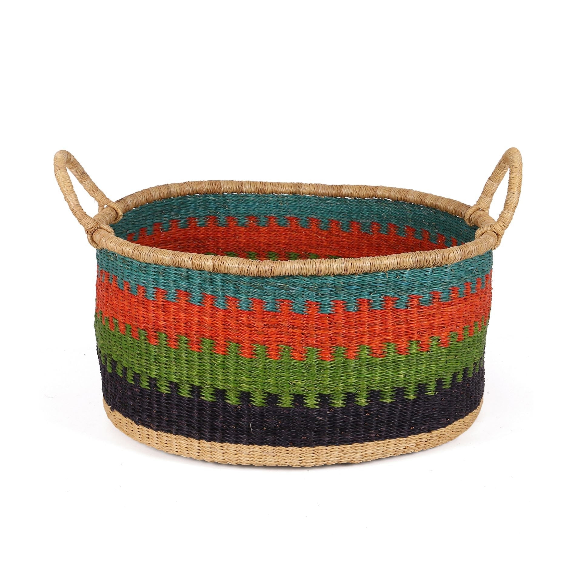KWASIWA: Medium Orange, Green and Blue Floor Storage Basket with Handles