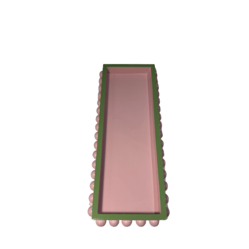 Pink Bobbin Style Decorative Tray with Green Edge
