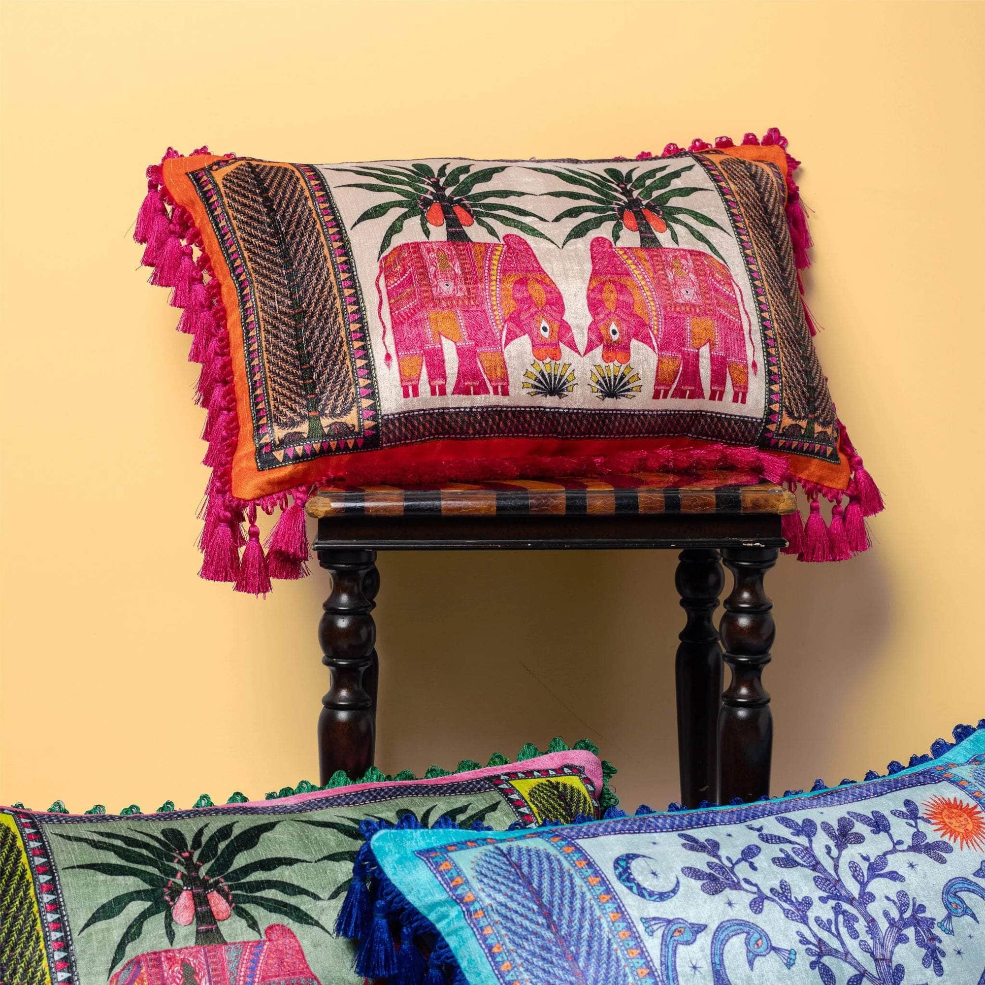 Gulabi Nandi Cotton Velvet Cushion