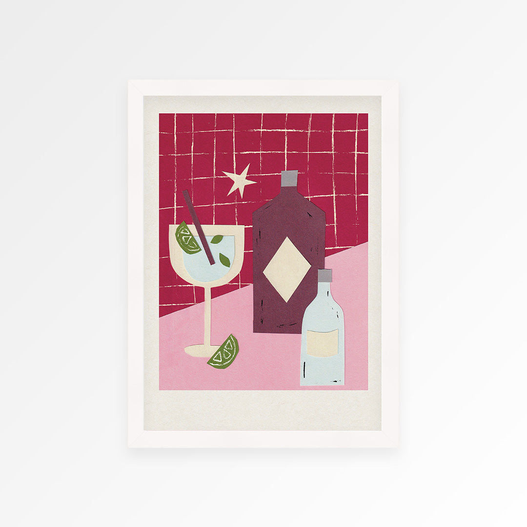 Gin Night Hand Collaged Print