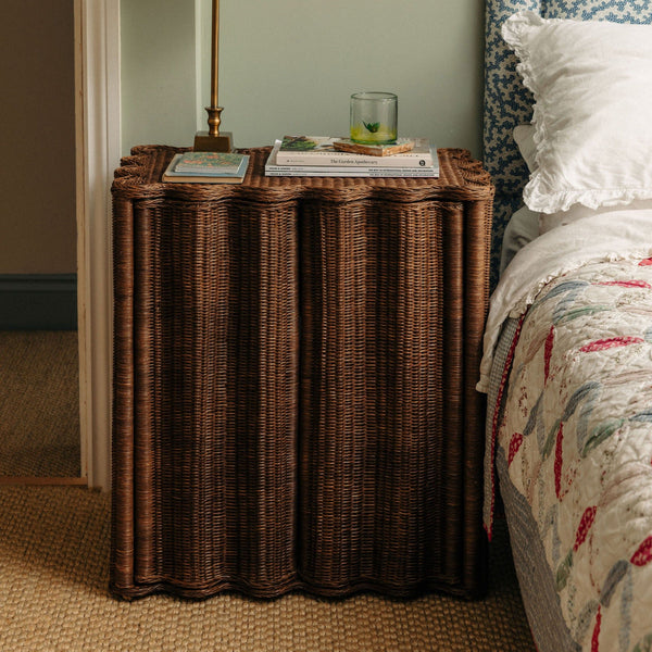Flute Rattan Side Table, Oak