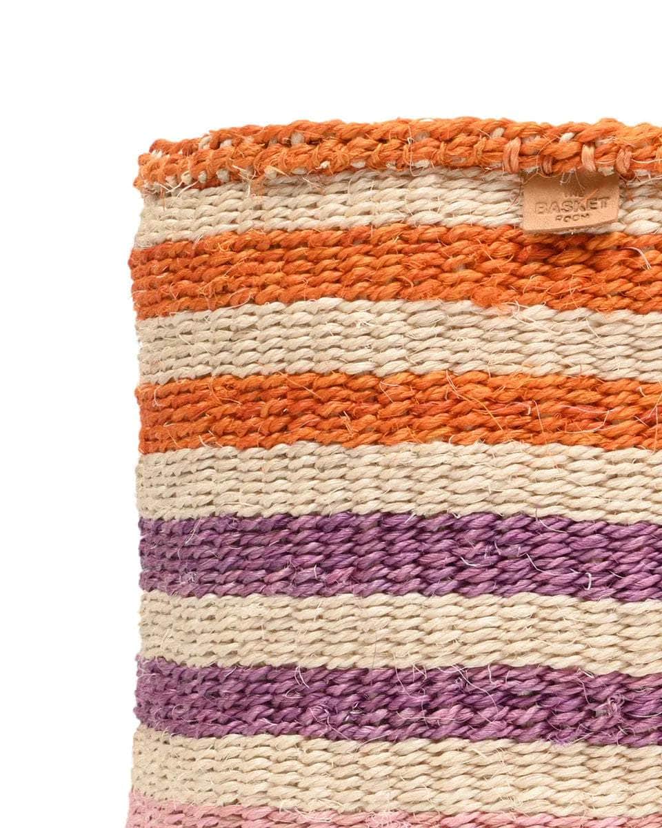 SAFIRI: Orange, Pink & Purple Stripe Woven Storage Basket