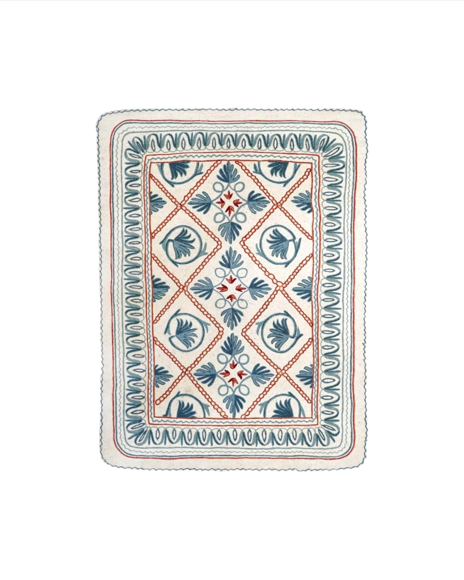 Namda Felt Embroidered Rug - Blue and Pink