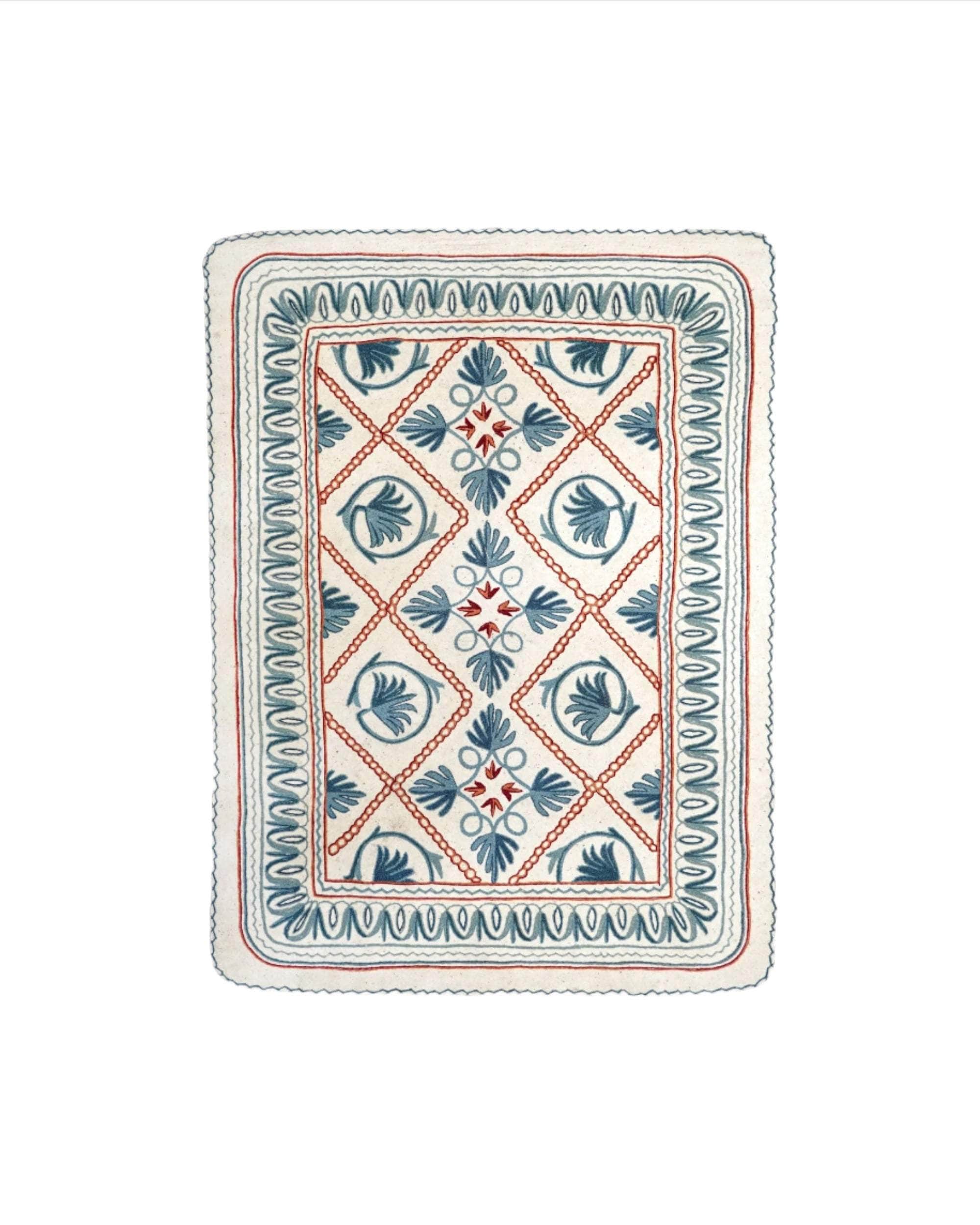 Namda Felt Embroidered Rug - Blue and Pink