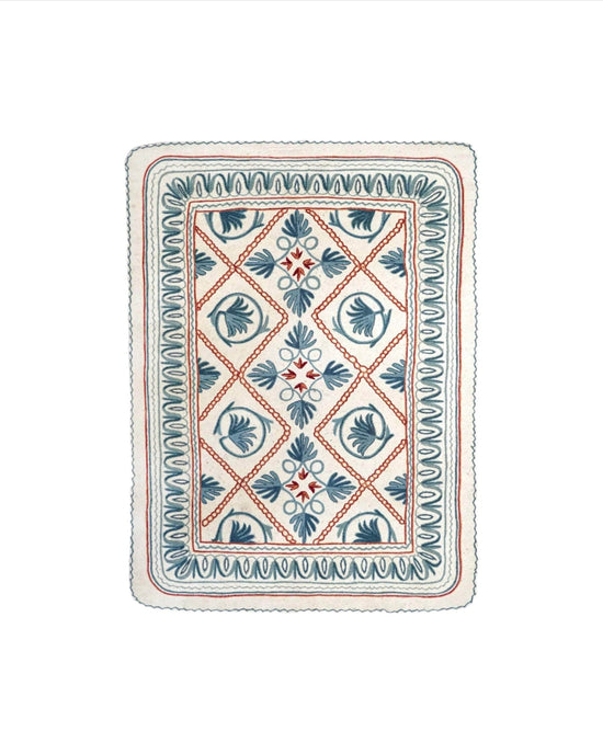 Namda Felt Embroidered Rug - Blue and Pink