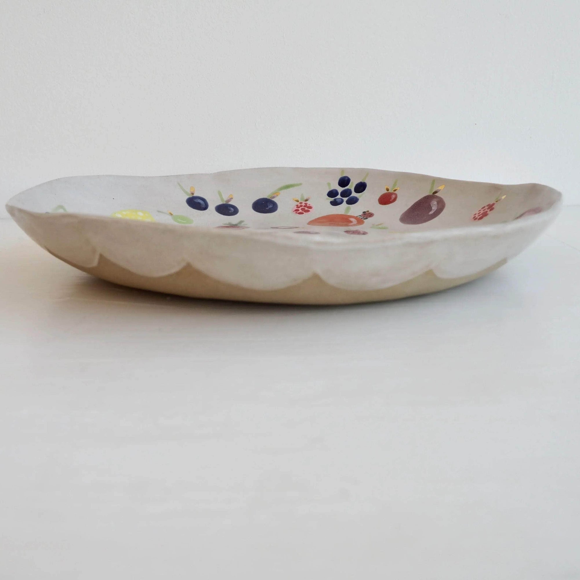 Handmade Large Ceramic Fruit Bowl with Illustrated Fruits