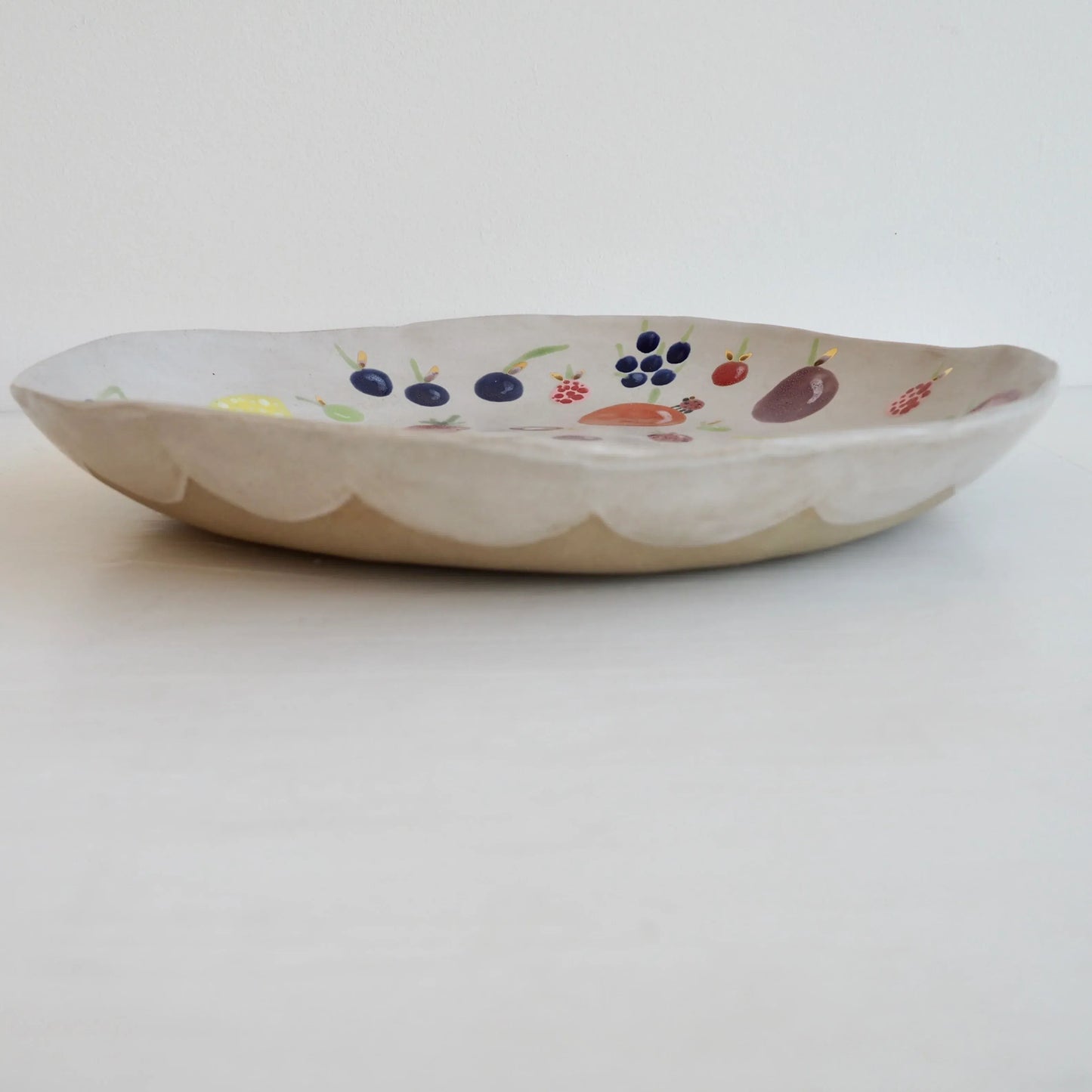 Handmade Large Ceramic Fruit Bowl with Illustrated Fruits