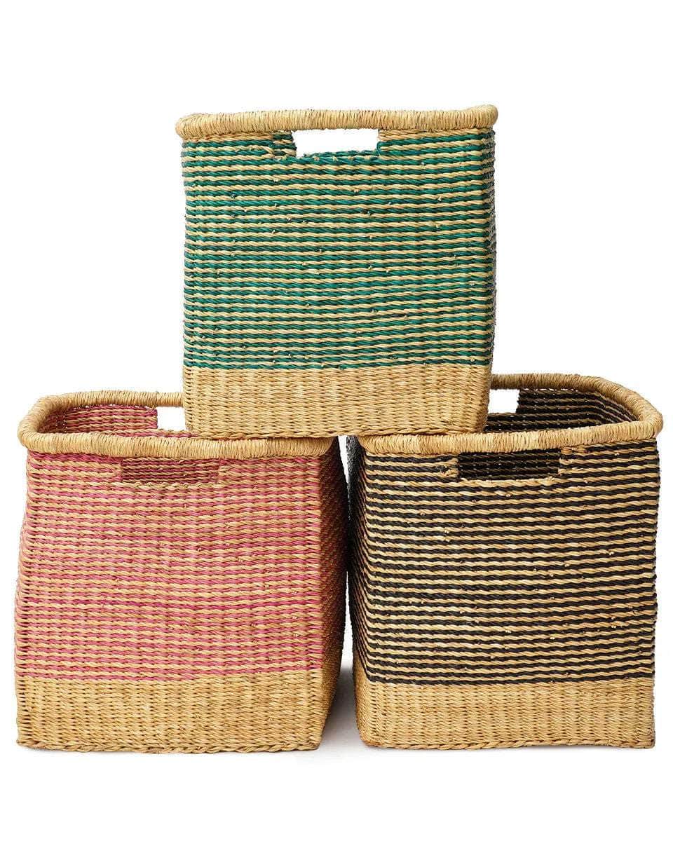 SUHUMA: Pink Striped Square Storage Basket