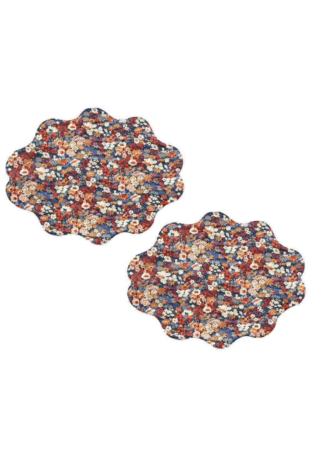 Reversible Wavy Placemat Made With Liberty Fabric Thorpe Rust & Strawberry Thief Spring Blue