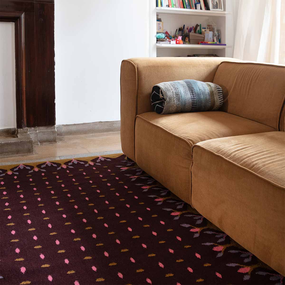 Hedgerow Flatweave Rug - Dark Brown and Mustard