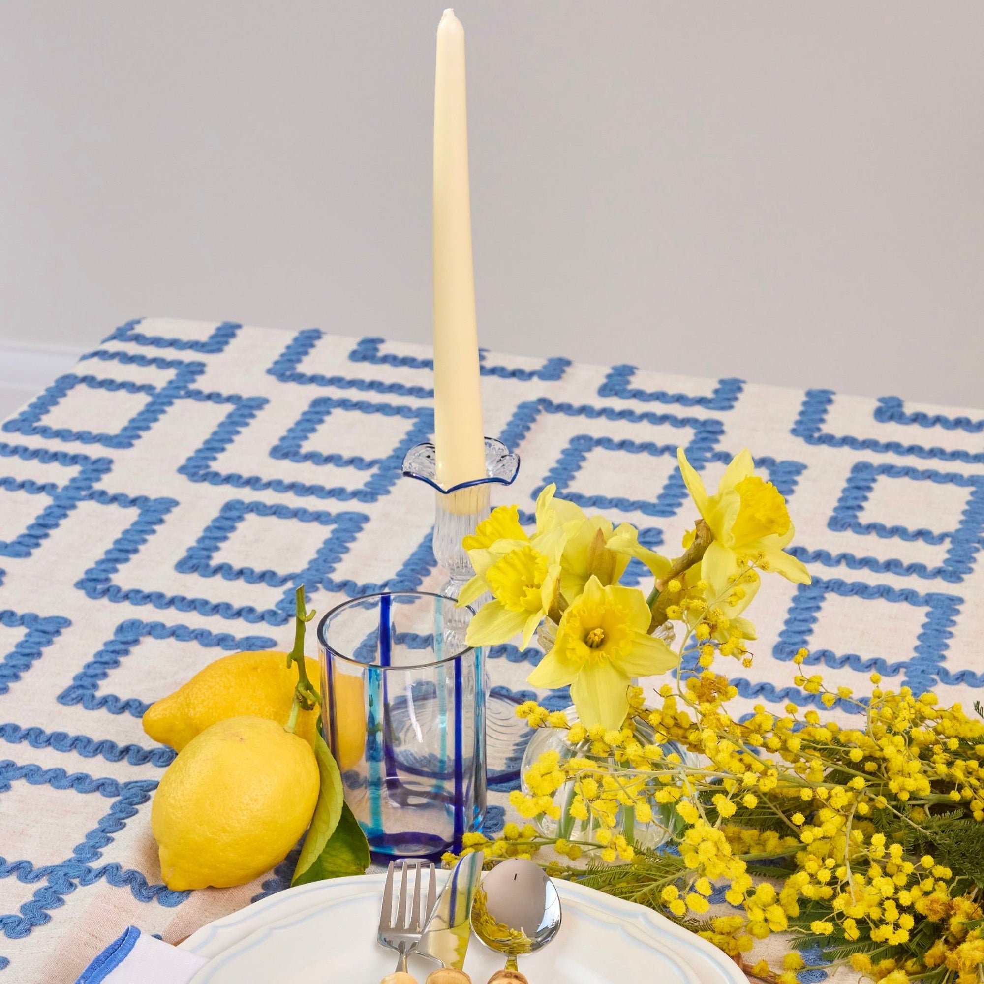 Blue Rickrak Linen Tablecloth