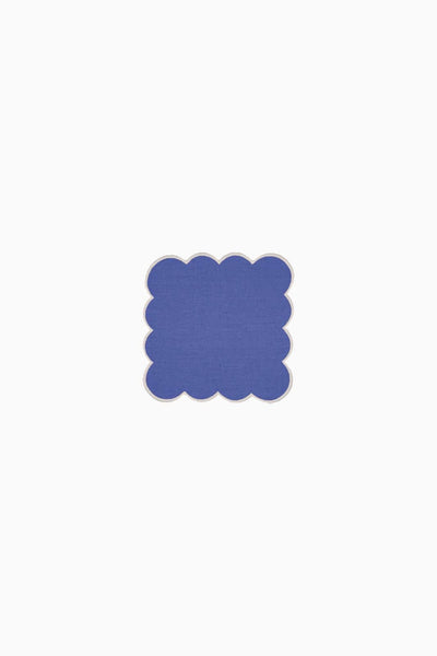 Zero-Waste Scalloped Linen Cocktail Napkins Klein Blue - Set of 4