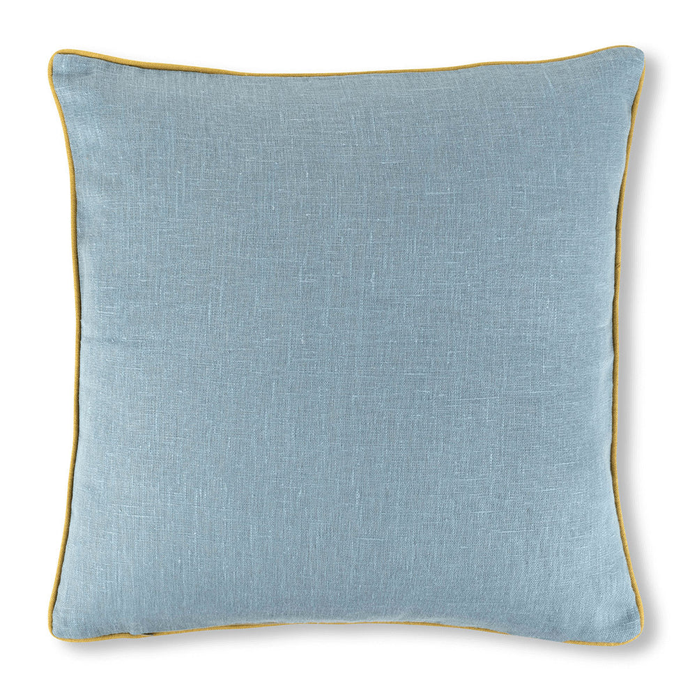 Flax & Field Flower Cushion with Contrast Reverse and Ochre Trim
