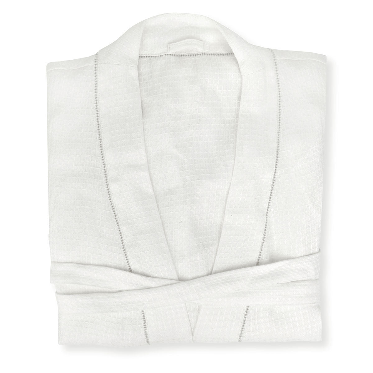 Personalised Two Initial Liège Robe in Ivory White Waffle with Parma Grey Hemstitch