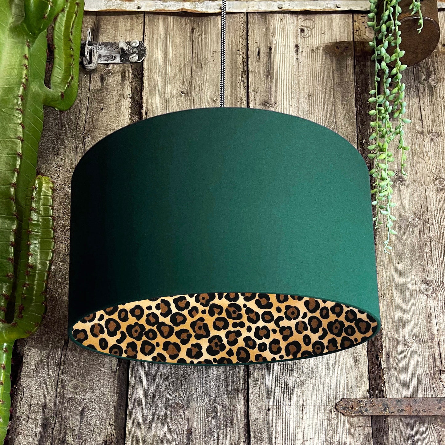 Leopard Print Silhouette Lampshade in Hunter Green Cotton